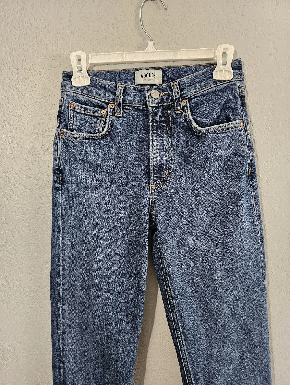 Agolde Blue Kye Mid Rise Straight Crop Ankle Jeans In Mirage Womens 23 - Picture 4 of 11